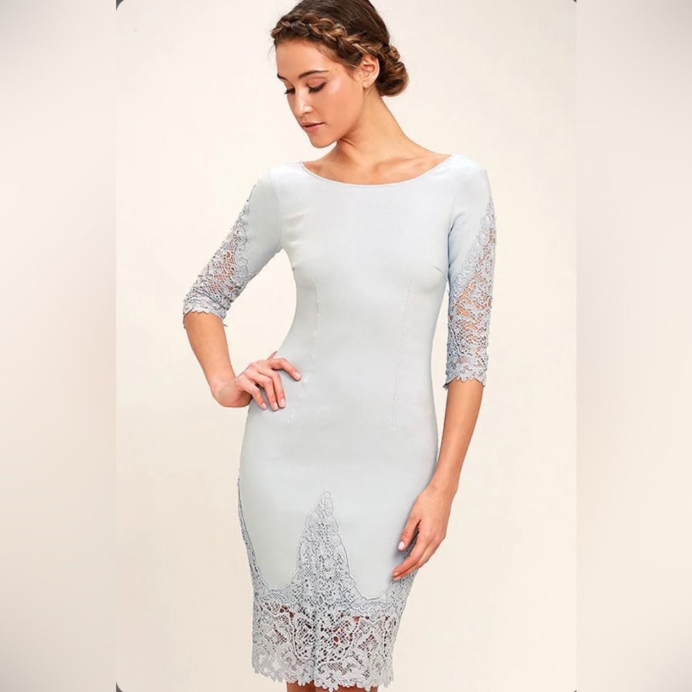 Lulu's Light Gray Lace Dress
